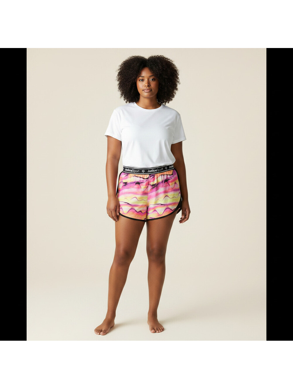 Justice Activewear Shorts Women XL Pink Striped High Rise Pull On Gym Lined